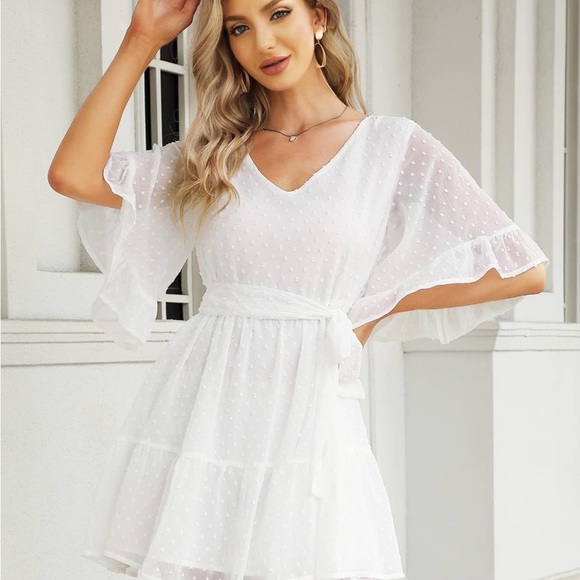 Chic White Ruffle Mini Dress - Picture 2 of 3